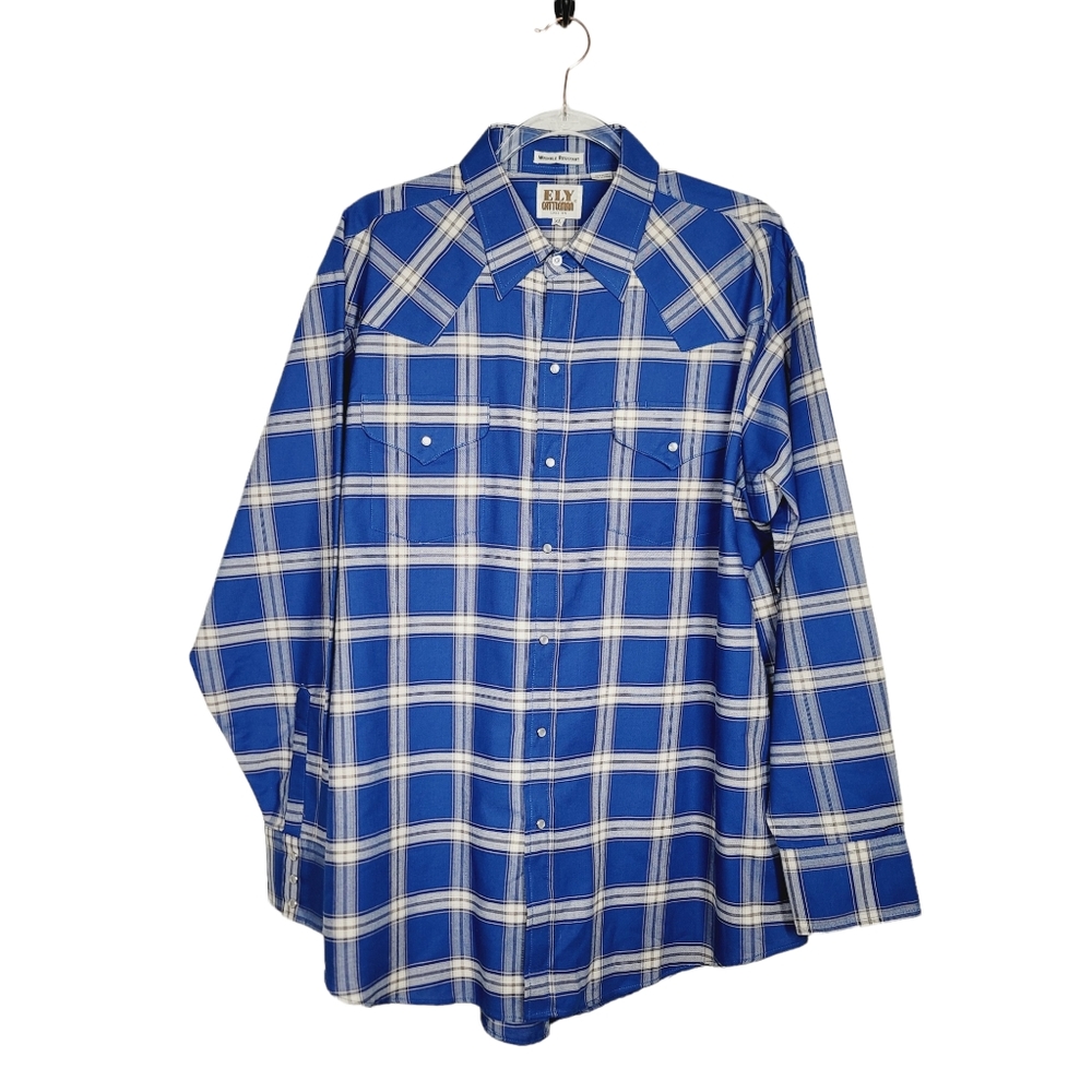 Ely Cattleman Men's Pearl Snap Blue Plaid